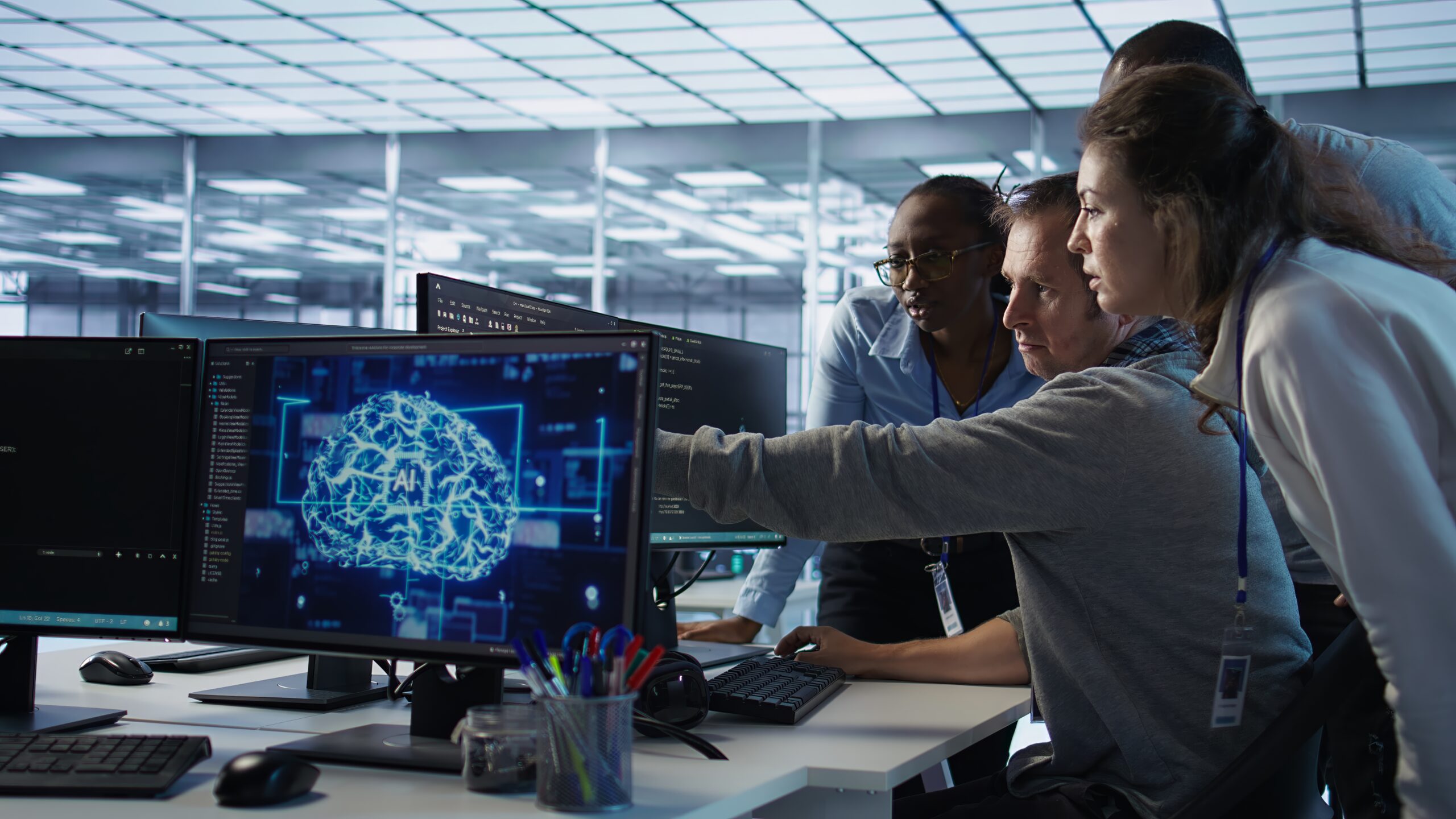 Man requesting help from coworkers after finding bug in data center systems